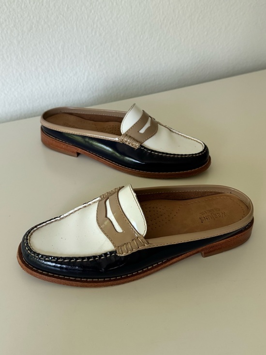 G.H. Bass & Co. Shoes - G.H. Bass & Co. Weejuns Tri-Color Diane Penny Slides, White, Tan & Navy 5.5